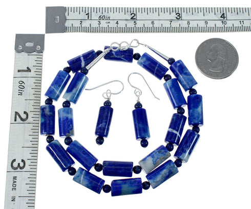 Lapis Genuine Sterling Silver Navajo Bead Necklace Set JX130265